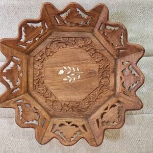 Vintage hand carved tray from India inlay book‎ bowl 12inch